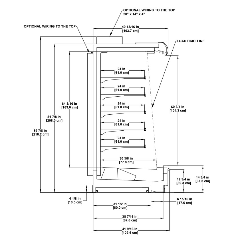5NDMLH multi-deck medium-temperature tall merchandiser with ultra low front for dairy, deli, produce and beverage products: technical specifications sheet.