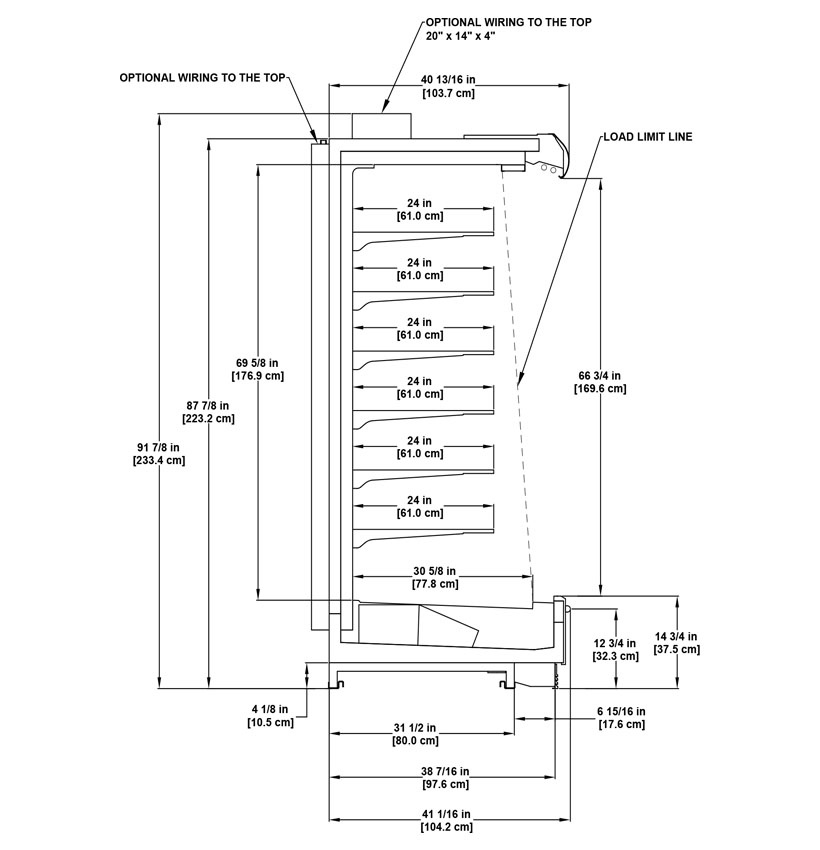 6NDMLH multi-deck medium-temperature tall merchandiser with ultra low front for dairy, deli, produce and beverage products: technical specifications sheet.