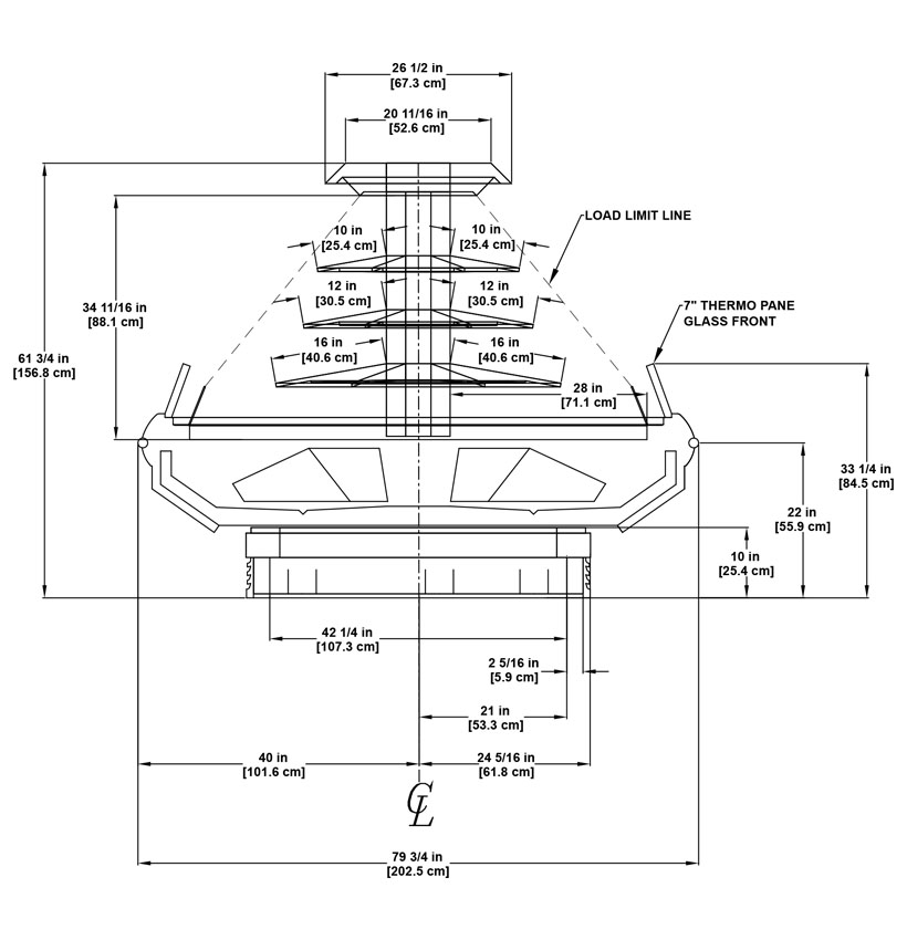 O4ID Four-Deck Deli Merchandising Display Case for Deli: technical reference sheet.