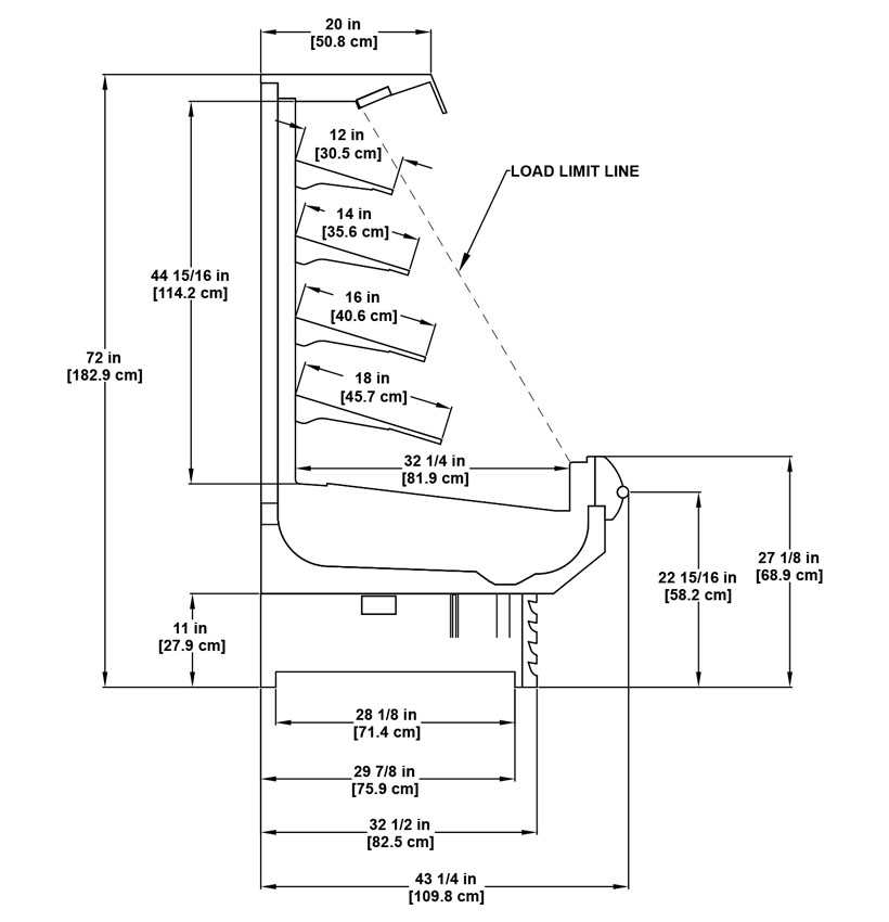 O5UM-NRG utility multi-deck cross merchandiser: product technical specification sheet.