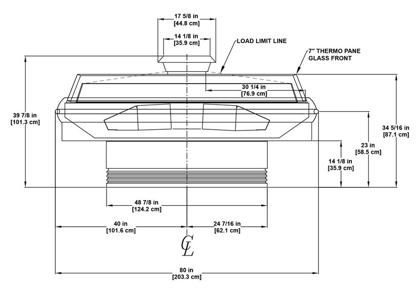 OIM island merchandiser ideal for meat, deli, cheese, bakery, beverages and prepared foods: technical reference sheet.