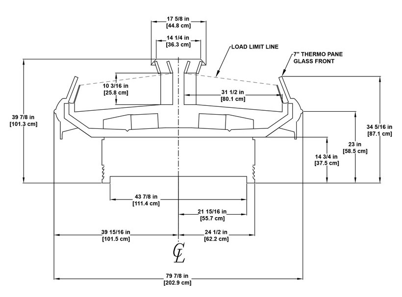 OIMBB island merchandiser ideal for meat, deli, cheese, bakery, beverages and prepared foods: technical reference sheet.