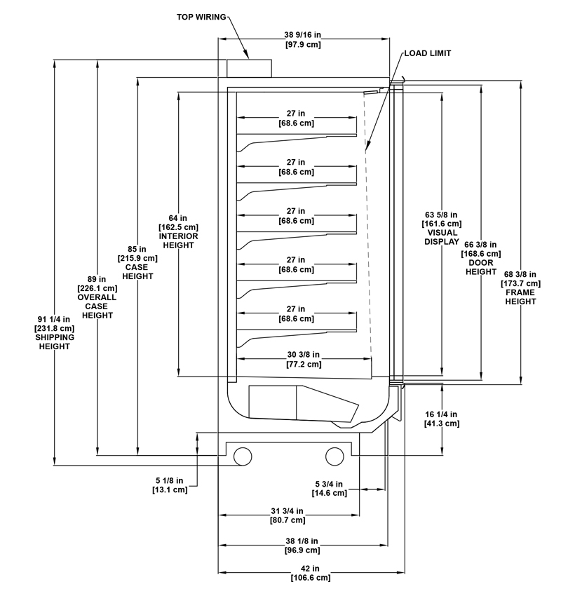 ORZH high glass door reach-in low-temperature frozen food and ice cream merchandiser: technical reference sheet.