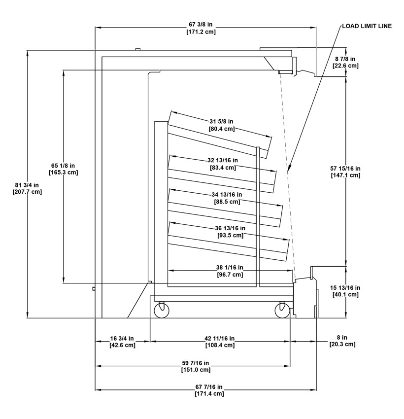 OWDRL Multi-Deck Roll In Merchandiser: product detail specification sheet.