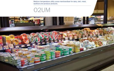 O2UM-NRG multi-deck medium-temperature utility cross-merchandiser for dairy, deli, meat, seafood, produce: product information sheet.