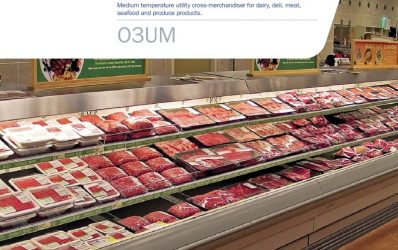 O3UM-NRG multi-deck medium-temperature utility cross-merchandiser for dairy, deli, meat, seafood, produce: product information sheet.