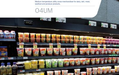 O4UM-NRG multi-deck medium-temperature utility cross-merchandiser for dairy, deli, meat, seafood, produce: product information sheet.