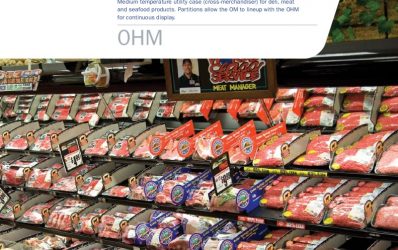 OHM multi-deck medium-temperature utility cross-merchandiser display case for deli, meat and seafood: product detail sheet.