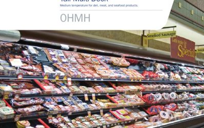 OHMH tall multi-deck medium-temperature display case for deli, meat and seafood: product detail sheet.