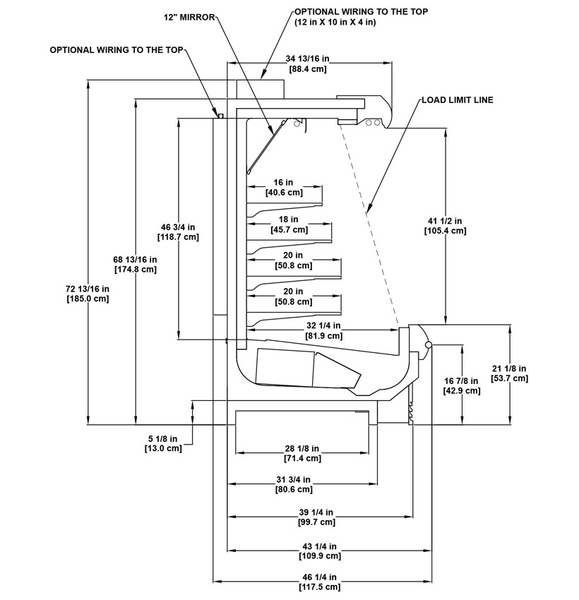 OHP-NRG High Front Multideck Merchandiser: product detail specification sheet.