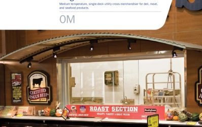 OM-NRG single-deck, medium-temperature, utility cross-merchandiser for deli, meat, seafood: product details sheet.